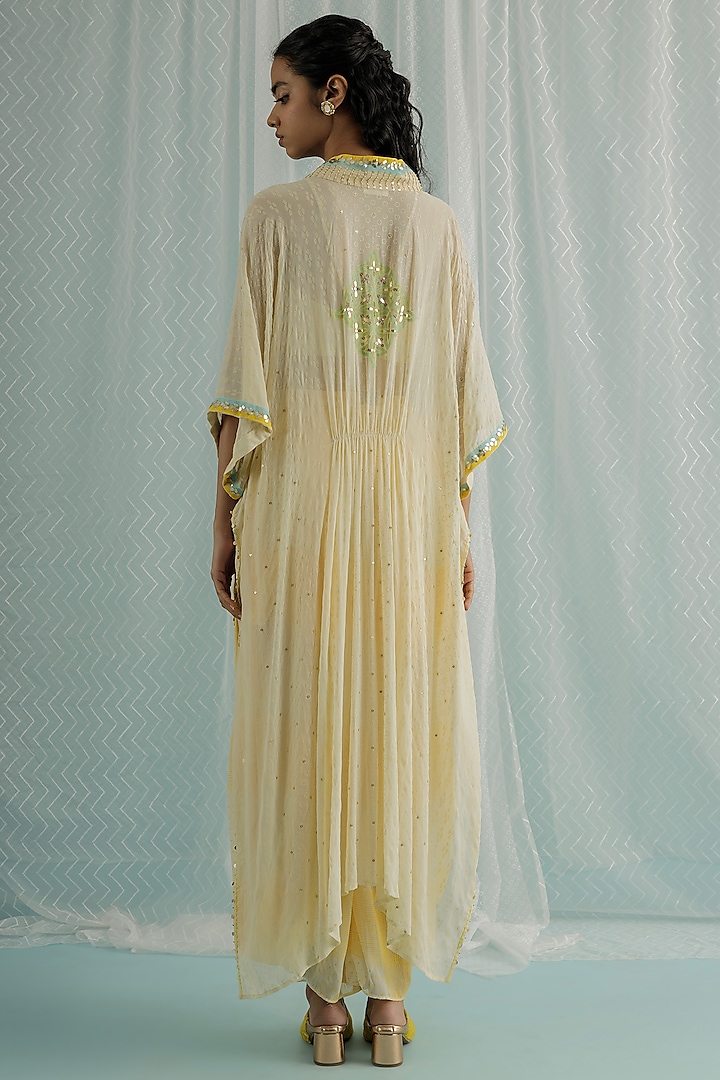 Ivory Georgette Printed & Embroidered Kaftan Set by Surbhi Gupta at Pernia's Pop Up Shop