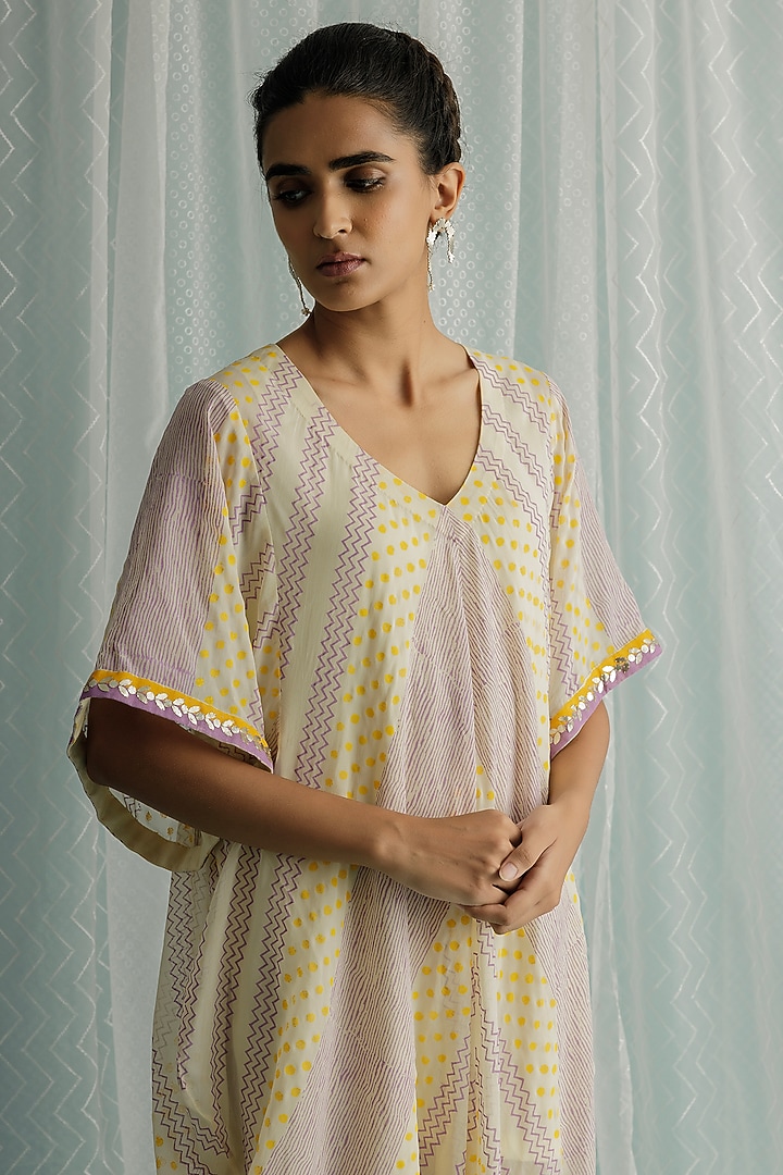 Ivory Georgette Printed & Embroidered Summer Dress by Surbhi Gupta at Pernia's Pop Up Shop