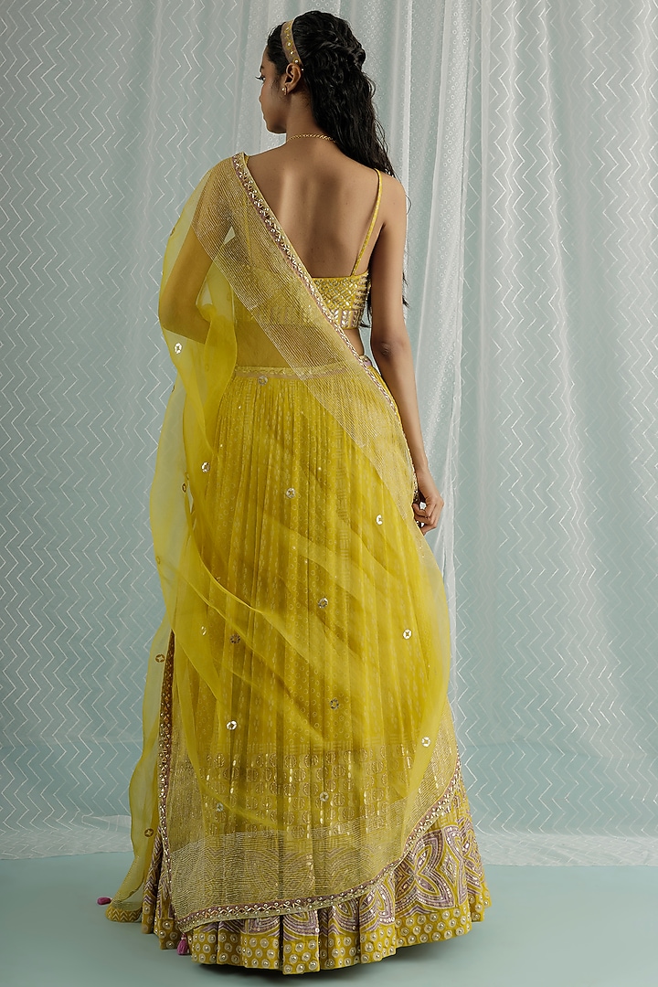 Canary Georgette Printed & Embroidered Wedding Lehenga Set by Surbhi Gupta at Pernia's Pop Up Shop