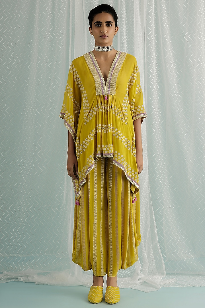 Canary Georgette Printed & Embroidered Kaftan Set by Surbhi Gupta