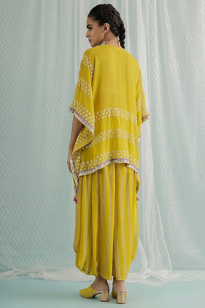Canary Georgette Printed & Embroidered Kaftan Set by Surbhi Gupta at Pernia's Pop Up Shop