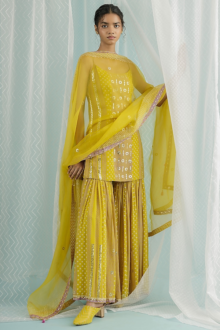 Canary Georgette Sharara Set by Surbhi Gupta