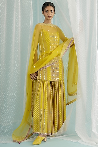 Canary Georgette Sharara Set by Surbhi Gupta
