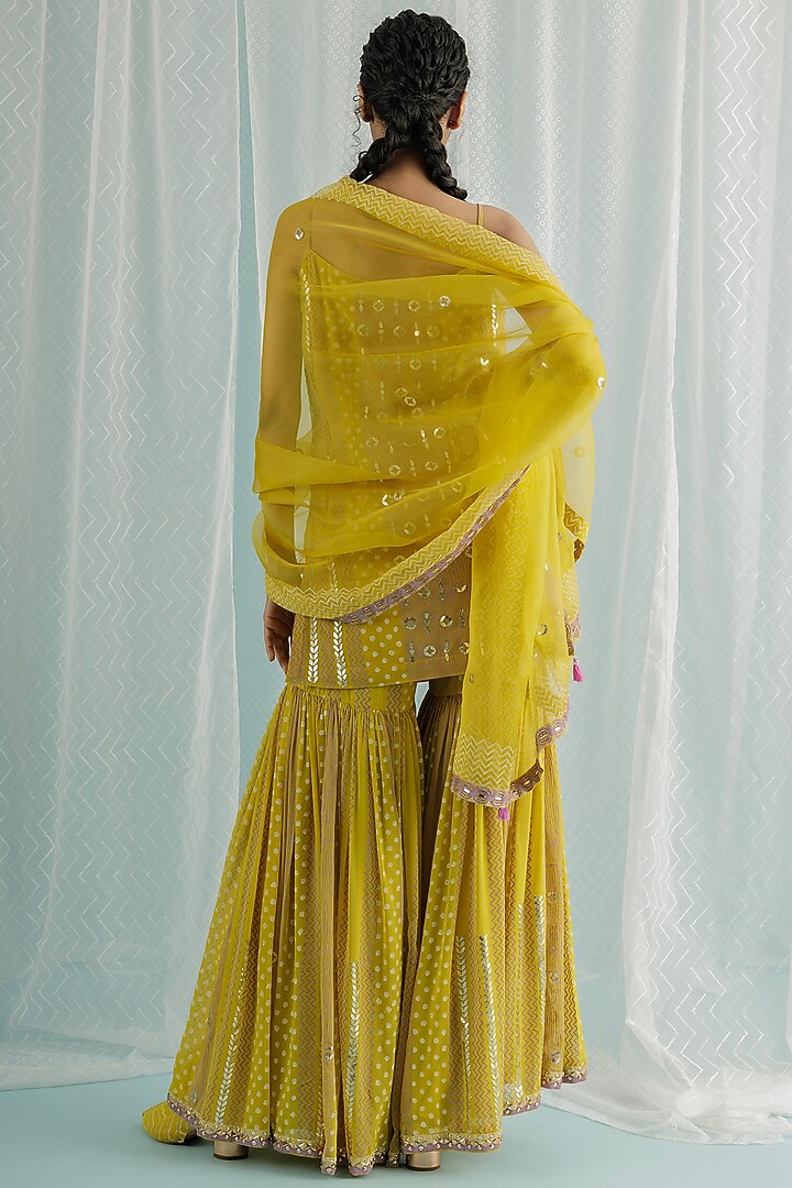 Canary Georgette Wedding Sharara Set by Surbhi Gupta at Pernia's Pop Up Shop
