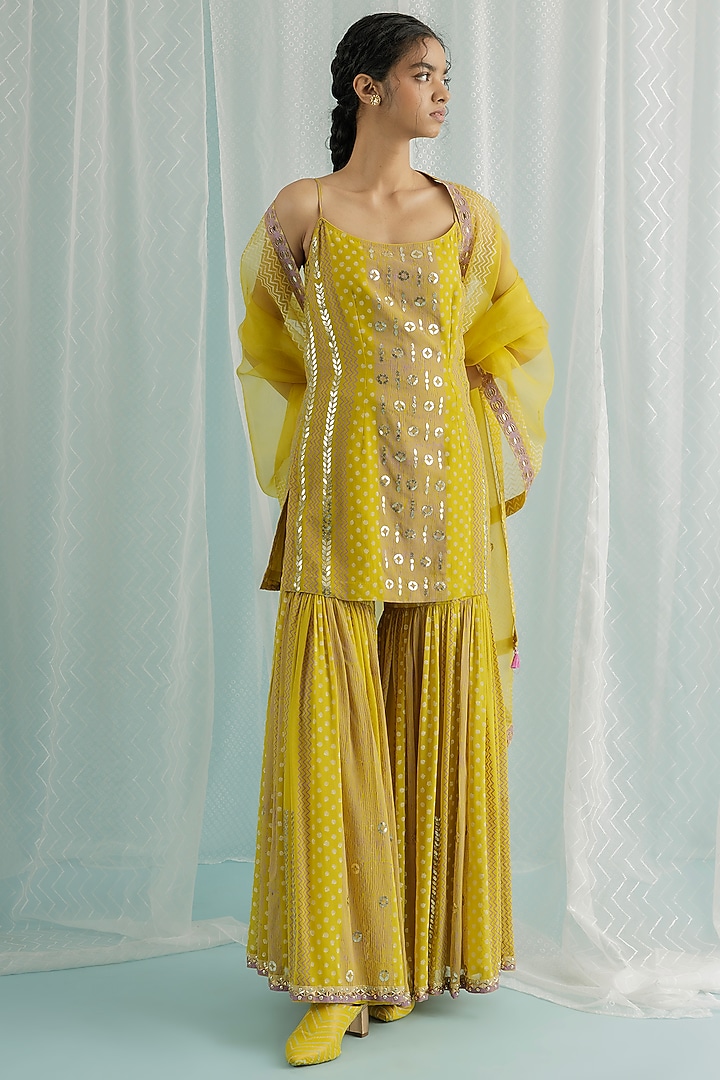 Canary Georgette Wedding Sharara Set by Surbhi Gupta at Pernia's Pop Up Shop