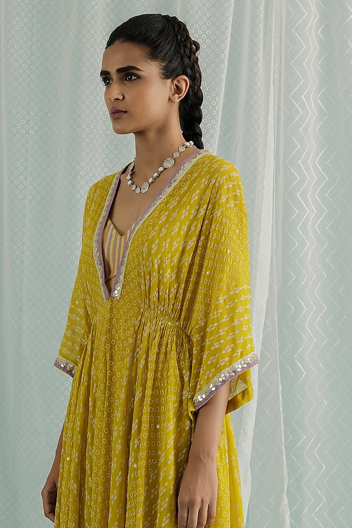 Canary Georgette Hand Embroidered Cape Set by Surbhi Gupta at Pernia's Pop Up Shop