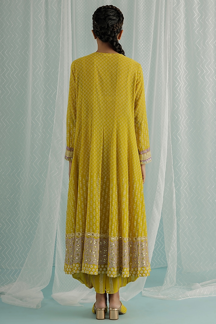 Canary Georgette Embroidered Wedding Anarkali Set by Surbhi Gupta at Pernia's Pop Up Shop