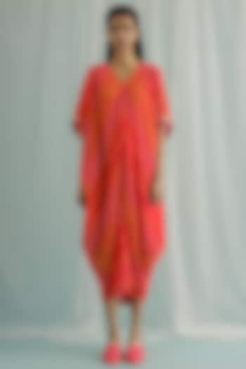 Fuchsia Georgette Block Printed Dress by Surbhi Gupta