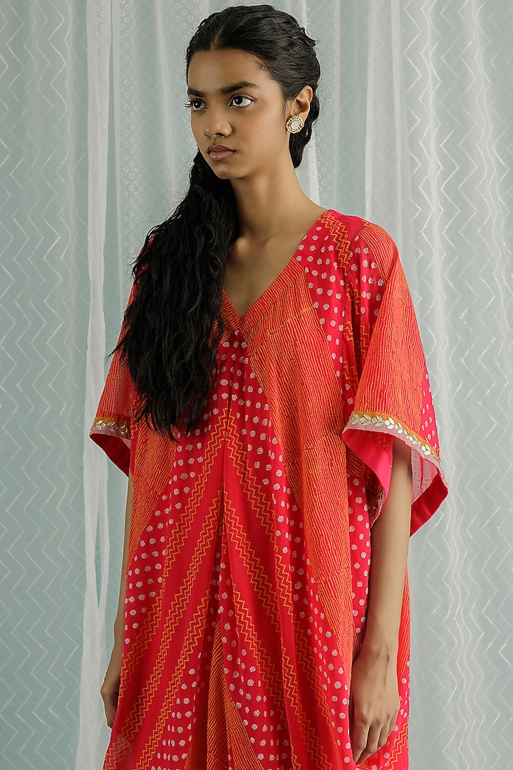Fuchsia Georgette Block Printed Summer Dress by Surbhi Gupta at Pernia's Pop Up Shop