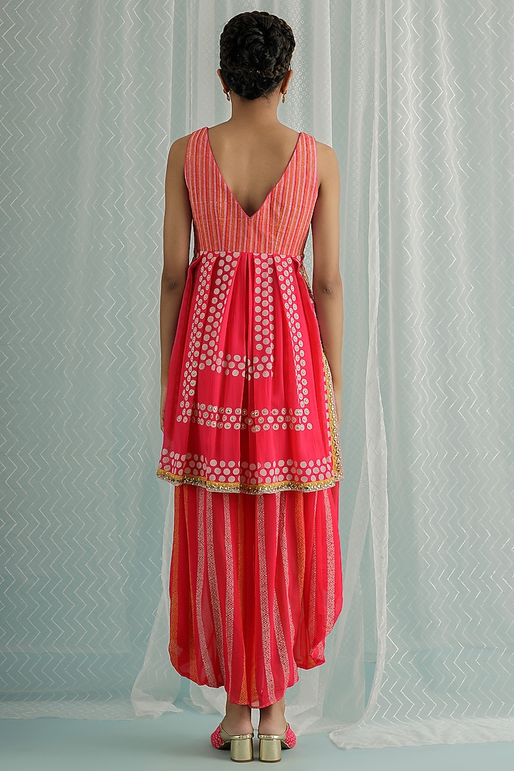 Fuchsia Georgette Printed Dhoti Set by Surbhi Gupta at Pernia's Pop Up Shop