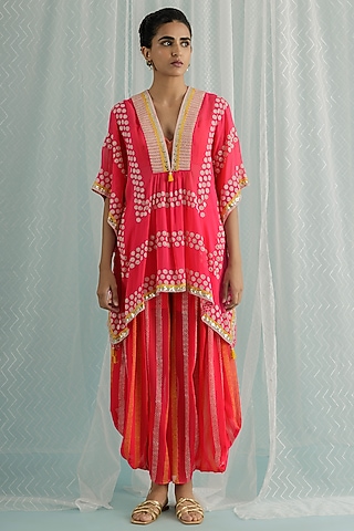 Fuchsia Georgette Printed Dhoti Set by Surbhi Gupta
