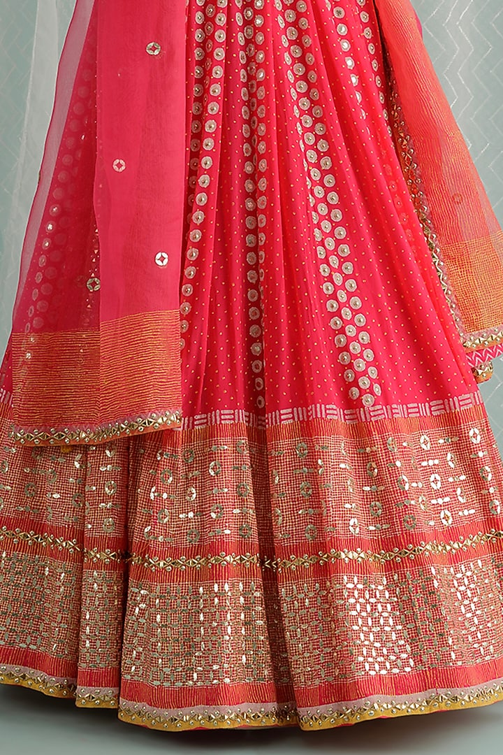 Fuchsia Georgette Printed Wedding Lehenga Set by Surbhi Gupta at Pernia's Pop Up Shop