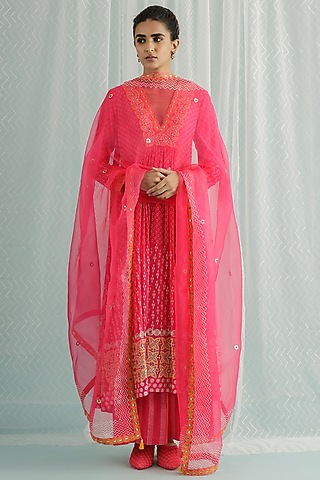 Fuchsia Georgette Printed Anarkali Set by Surbhi Gupta