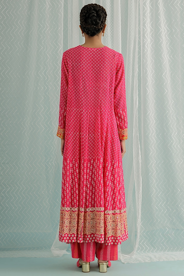 Fuchsia Georgette Printed Wedding Anarkali Set by Surbhi Gupta at Pernia's Pop Up Shop