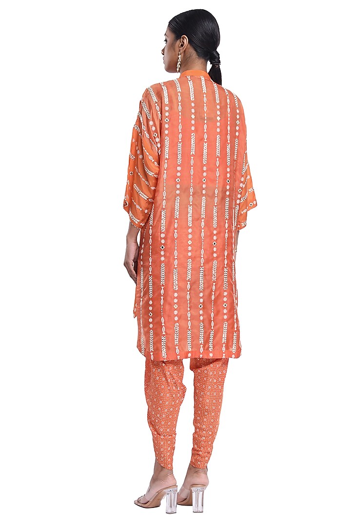 Orange Habutai Silk Block Printed Dhoti Set by Surbhi Gupta at Pernia's Pop Up Shop