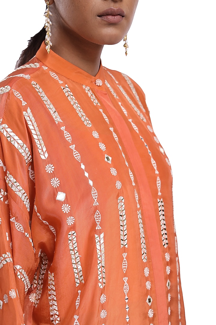 Orange Habutai Silk Block Printed Dhoti Set by Surbhi Gupta at Pernia's Pop Up Shop
