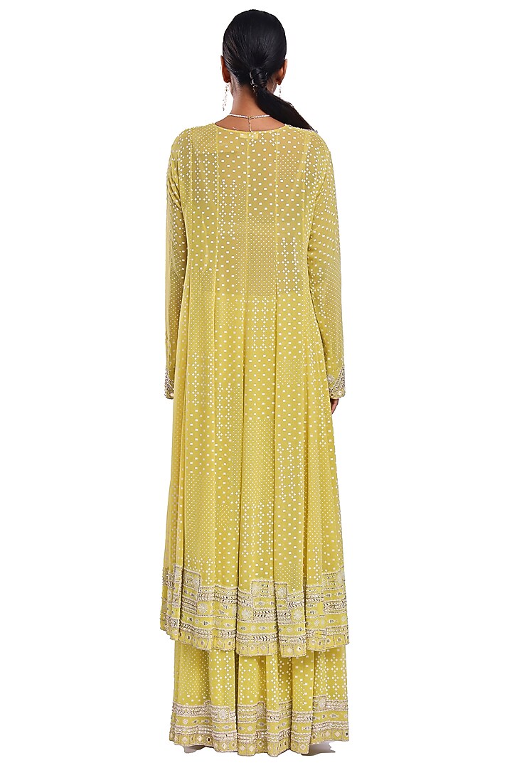 Lime Green Georgette Resham & Pearl Embroidered Wedding Anarkali Set by Surbhi Gupta at Pernia's Pop Up Shop