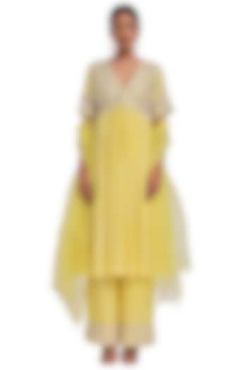 Lime Green Bemberg Organza Pearl & Mirror Embroidered Wedding Anarkali Set by Surbhi Gupta at Pernia's Pop Up Shop