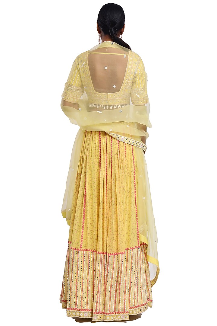 Lime Green Georgette Hand Block Printed Wedding Lehenga Set by Surbhi Gupta at Pernia's Pop Up Shop