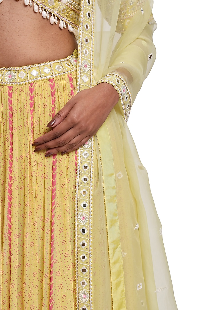 Lime Green Georgette Hand Block Printed Wedding Lehenga Set by Surbhi Gupta at Pernia's Pop Up Shop