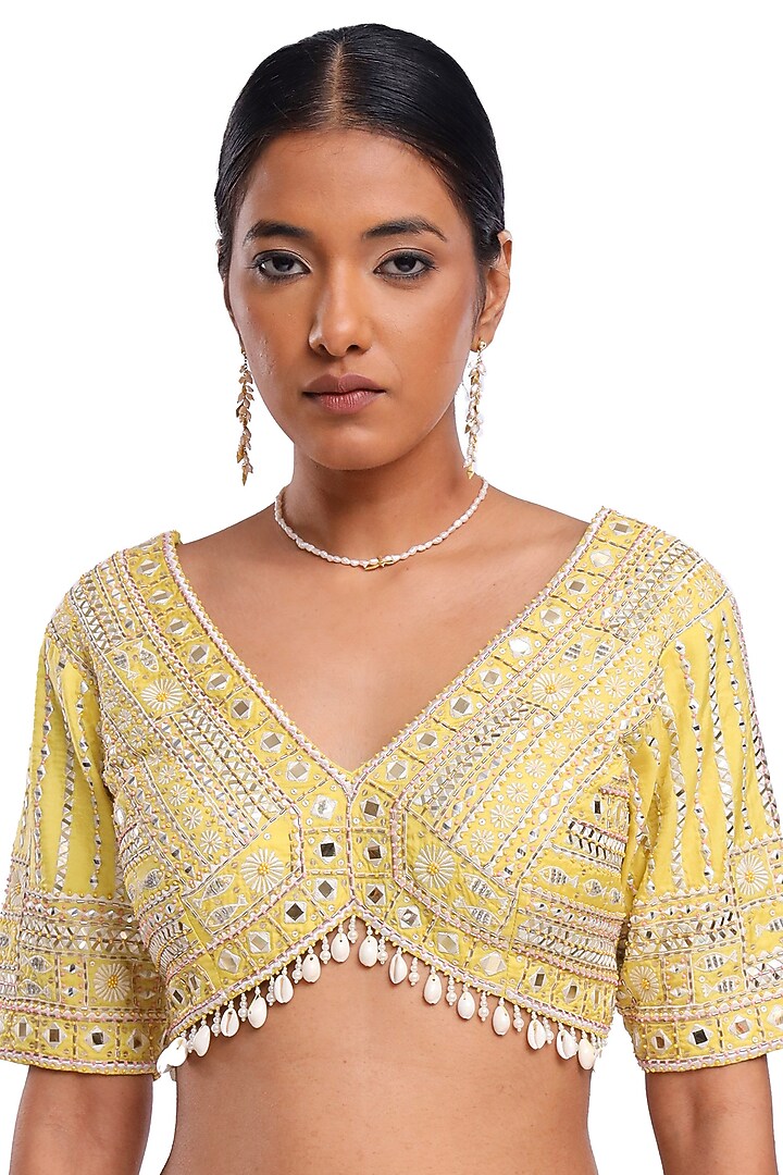 Lime Green Georgette Hand Block Printed Wedding Lehenga Set by Surbhi Gupta at Pernia's Pop Up Shop