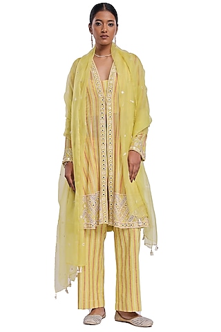 Lime Green Georgette Resham & Mirror Embroidered Anarkali Set by Surbhi Gupta