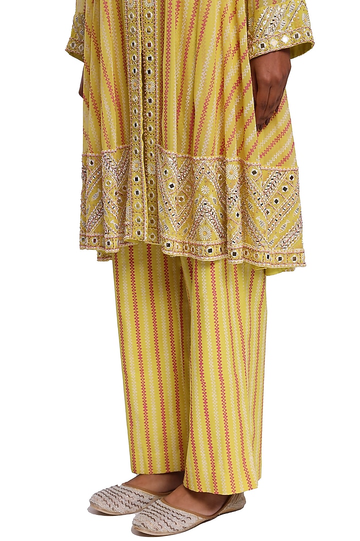 Lime Green Georgette Resham & Mirror Embroidered Wedding Anarkali Set by Surbhi Gupta at Pernia's Pop Up Shop