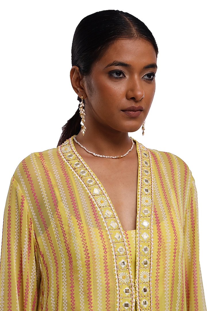 Lime Green Georgette Resham & Mirror Embroidered Wedding Anarkali Set by Surbhi Gupta at Pernia's Pop Up Shop