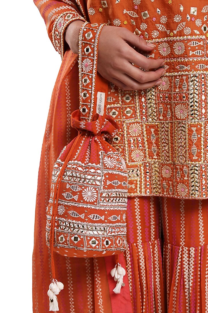 Orange Georgette Hand Block Printed Tiered Wedding Sharara Set by Surbhi Gupta at Pernia's Pop Up Shop