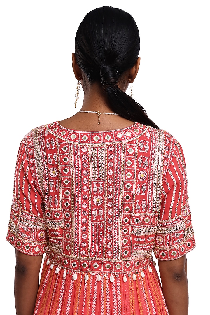 Pink Georgette Hand Block Printed Tiered Wedding Sharara Set by Surbhi Gupta at Pernia's Pop Up Shop