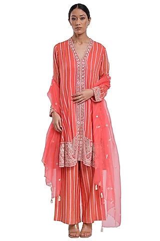 Pink Georgette Printed & Embroidered Anarkali Set by Surbhi Gupta