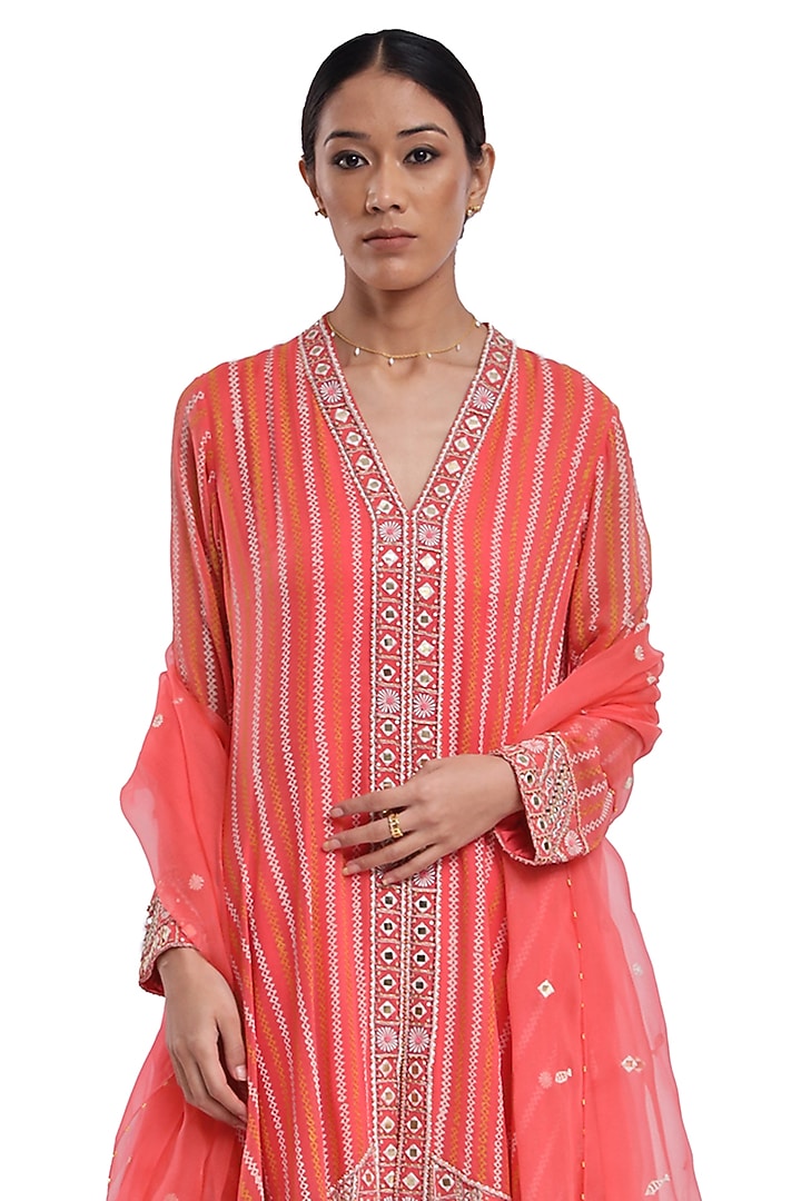 Pink Georgette Printed & Embroidered Wedding Anarkali Set by Surbhi Gupta at Pernia's Pop Up Shop
