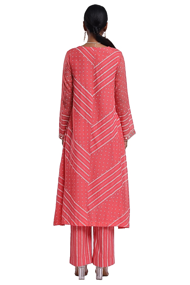 Pink Bemberg Organza Hand Block Printed A-Line Kurta Set by Surbhi Gupta at Pernia's Pop Up Shop