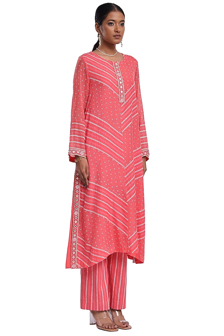 Pink Bemberg Organza Hand Block Printed A-Line Kurta Set by Surbhi Gupta at Pernia's Pop Up Shop