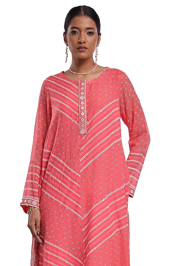 Pink Bemberg Organza Hand Block Printed A-Line Kurta Set by Surbhi Gupta at Pernia's Pop Up Shop