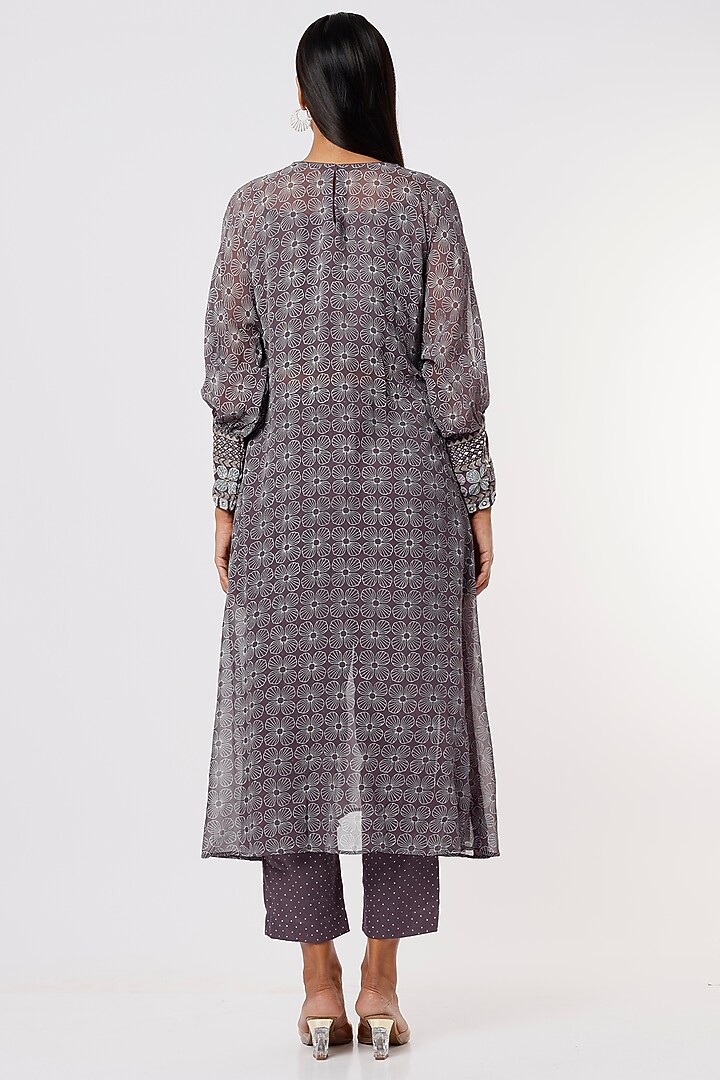 Mauve Block Printed Kurta Set by Surbhi Gupta at Pernia's Pop Up Shop