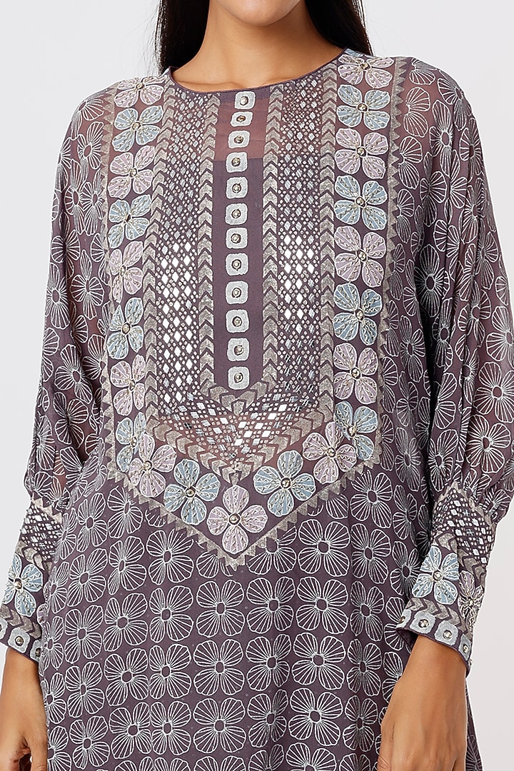 Mauve Block Printed Kurta Set by Surbhi Gupta at Pernia's Pop Up Shop