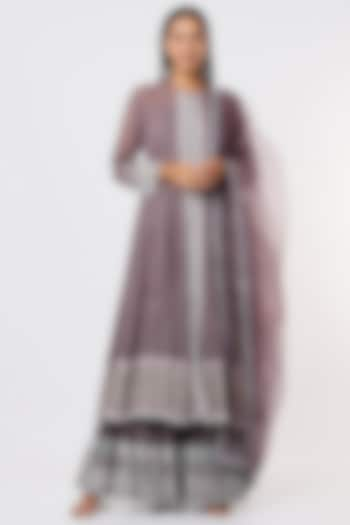 Mauve Hand Embroidered Anarkali Set by Surbhi Gupta at Pernia's Pop Up Shop