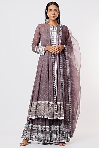 Mauve Hand Embroidered Anarkali Set by Surbhi Gupta