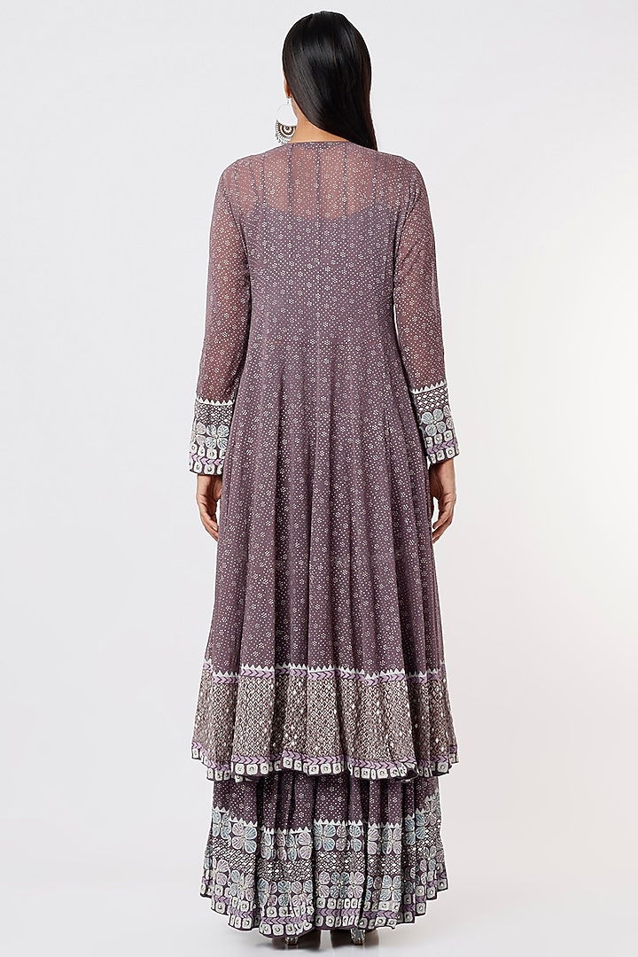 Mauve Hand Embroidered Wedding Anarkali Set by Surbhi Gupta at Pernia's Pop Up Shop