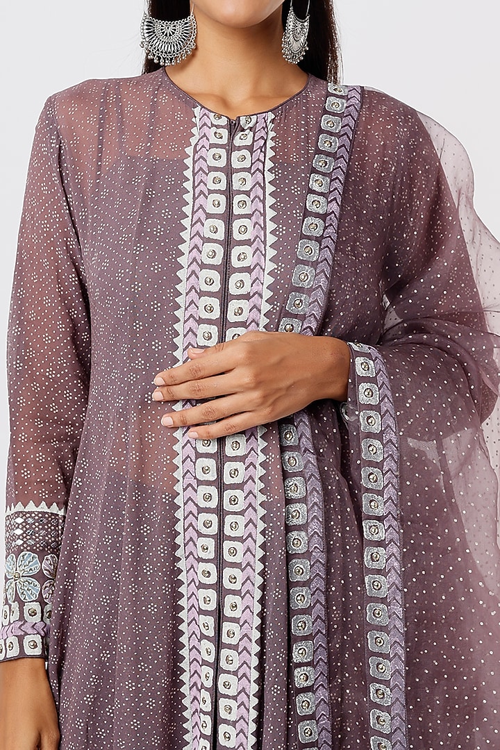 Mauve Hand Embroidered Wedding Anarkali Set by Surbhi Gupta at Pernia's Pop Up Shop