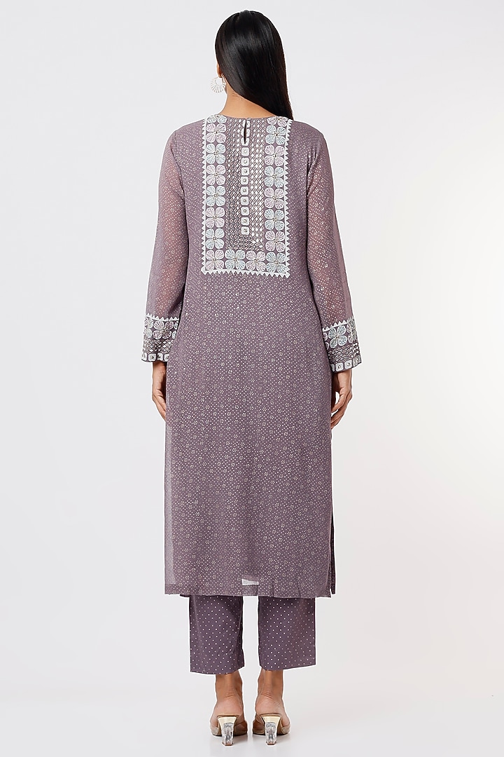 Mauve Block Printed Kurta Set by Surbhi Gupta at Pernia's Pop Up Shop