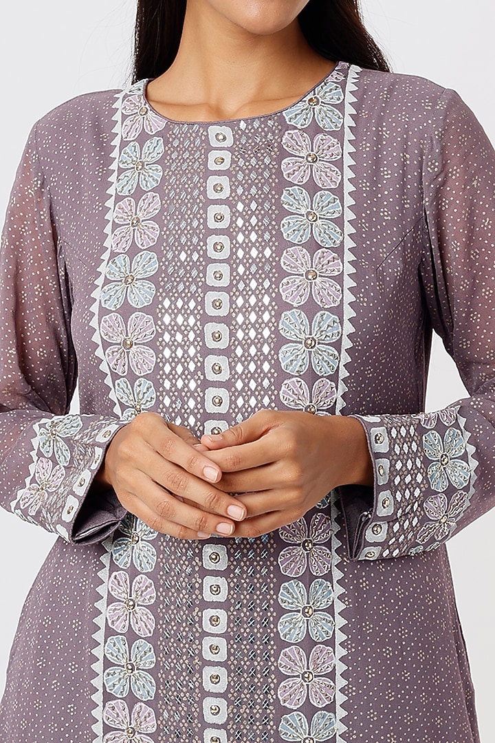 Mauve Block Printed Kurta Set by Surbhi Gupta at Pernia's Pop Up Shop