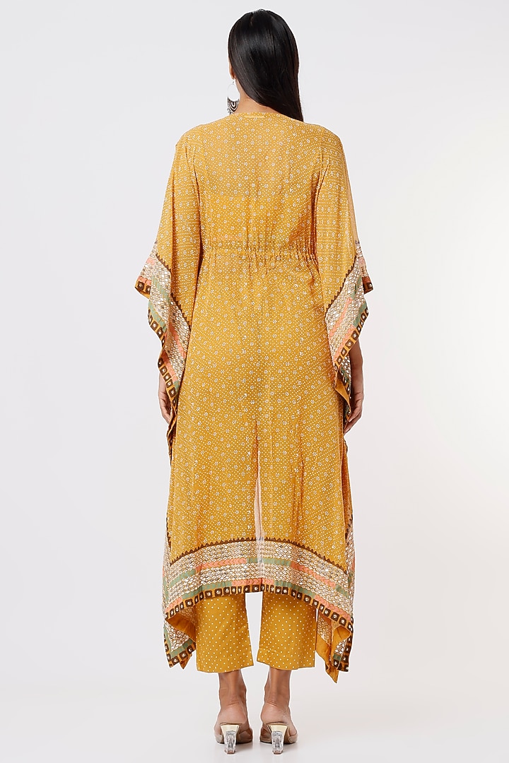 Ochre Yellow Block Printed Kaftan Set by Surbhi Gupta at Pernia's Pop Up Shop