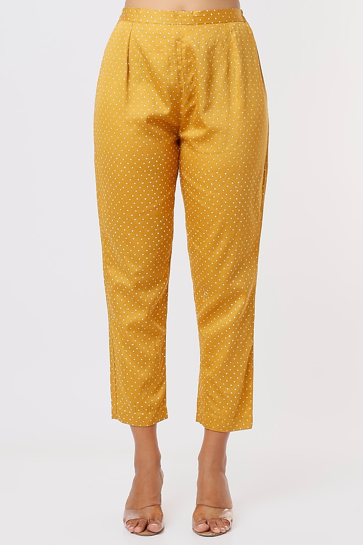 Ochre Yellow Block Printed Kaftan Set by Surbhi Gupta at Pernia's Pop Up Shop