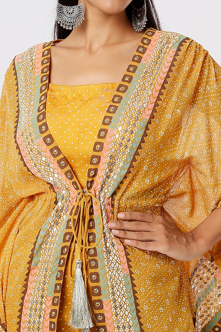 Ochre Yellow Block Printed Kaftan Set by Surbhi Gupta at Pernia's Pop Up Shop