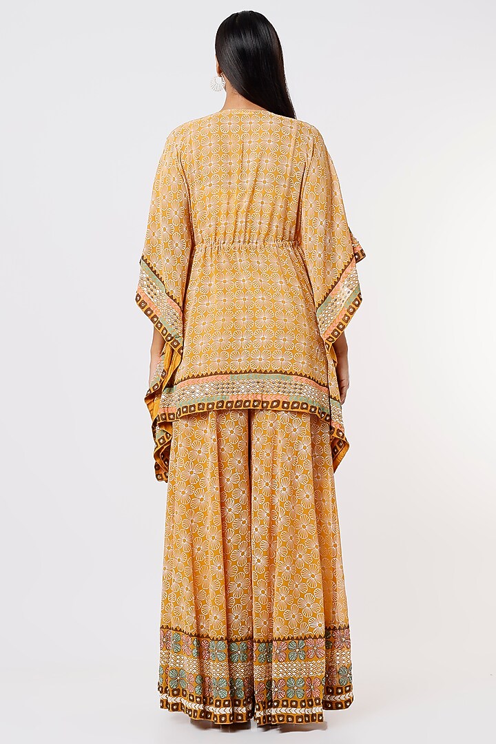 Ochre Yellow Hand Embroidered Kaftan Set by Surbhi Gupta at Pernia's Pop Up Shop