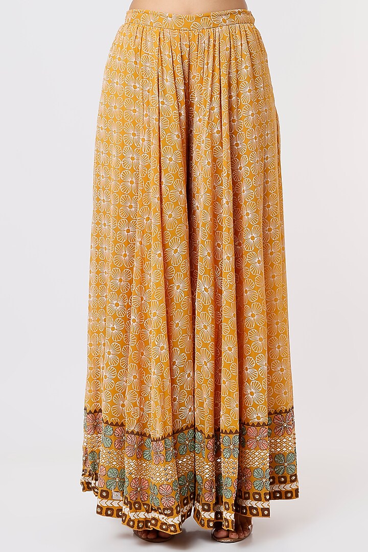 Ochre Yellow Hand Embroidered Kaftan Set by Surbhi Gupta at Pernia's Pop Up Shop