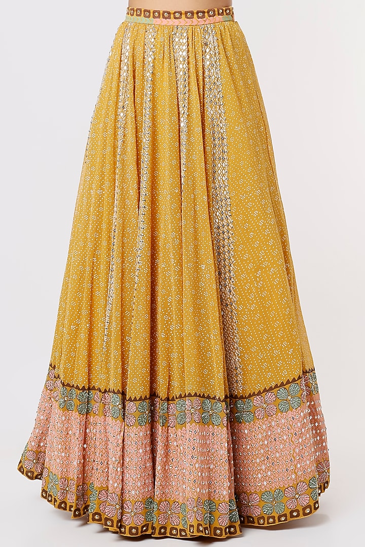 Ochre Yellow Block Printed Wedding Lehenga by Surbhi Gupta at Pernia's Pop Up Shop