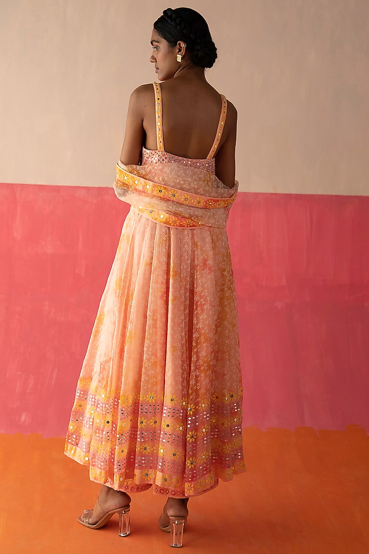 Pink & Orange Embroidered Wedding Anarkali Set by Surbhi Gupta at Pernia's Pop Up Shop
